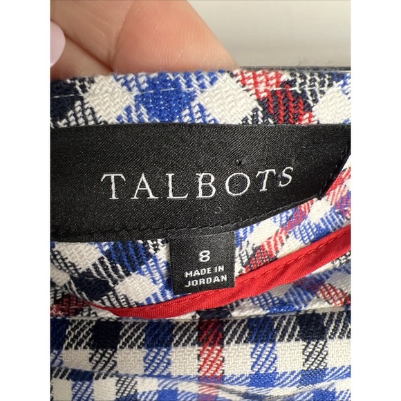 Talbots Gingham Plaid Cotton Blend A-Line Skirt Size 8 Red, White & Blue - Picture 2 of 7